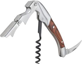 img 1 attached to Premium Double Hinged Waiter’s Corkscrew with True Wood Handle, Stainless Steel Wine Key including Foil Cutter