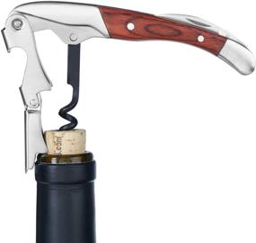 img 2 attached to Premium Double Hinged Waiter’s Corkscrew with True Wood Handle, Stainless Steel Wine Key including Foil Cutter