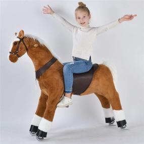 img 4 attached to 🐴 Ufree Large Mechanical Rocking Horse Toy - Bounce up and Down, Ride on Walking Pony - Ideal for Children (6+) and Adults - White Mane and Tail - Height: 44 Inch