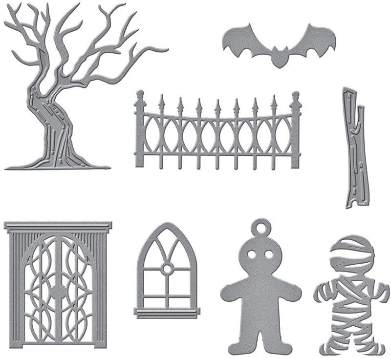 spellbinders spooky cottage metal etched logo