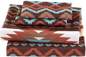 img 1 attached to 🏜️ Utah Southwest Rustic Bed Sheet Set – Native American Navajo Patterns in Turquoise Blue and Brown by Rugs 4 Less