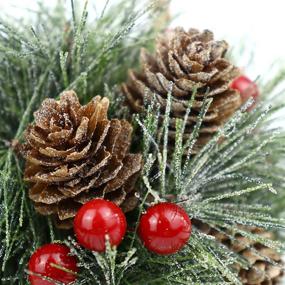 img 3 attached to 🎄 2PCS Doorway Mistletoe Ball Decorations - 5 inches Frosted Christmas Hanging Mistletoe Ornament with Pine Needle, Pine Cone, and Berries for Home Front Door, Outdoor Xmas Kissing Ball