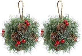 img 4 attached to 🎄 2PCS Doorway Mistletoe Ball Decorations - 5 inches Frosted Christmas Hanging Mistletoe Ornament with Pine Needle, Pine Cone, and Berries for Home Front Door, Outdoor Xmas Kissing Ball