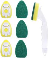 🧽 green heavy duty dish sponges wand set: kitchen scrubber sponge with 7 refill heads, long handle dish brush and pot scrub sponge for washing bowls, pots, and sinks logo