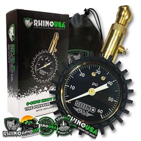 img 4 attached to 🚗 Rhino USA Heavy Duty Tire Pressure Gauge - ANSI B40.1 Certified, 2-Inch Easy Read Glow Dial, Durable Brass Hardware, Ideal for Cars, Trucks, Motorcycles, RVs (Compact, 60psi)