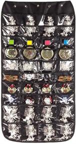 img 2 attached to 📿 Hanging Jewelry Organizer: Dual-Sided Closet Organizers for Earrings, Bracelets, Necklaces, Socks, and Pantyhose - Black, 40 Pockets & 20 Hook-and-Loop Tabs