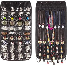 img 4 attached to 📿 Hanging Jewelry Organizer: Dual-Sided Closet Organizers for Earrings, Bracelets, Necklaces, Socks, and Pantyhose - Black, 40 Pockets & 20 Hook-and-Loop Tabs