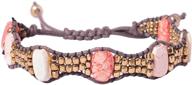 изысканные бусины ричера розового и слоновой кости цветов: золотые металлические акценты, регулируемый коричневый хлопковый шнур логотип