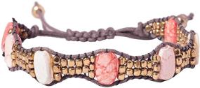 img 3 attached to Exquisite Richera Pink and Ivory Glass Beads: Gold Metal Accents, Adjustable Brown Cotton Chord