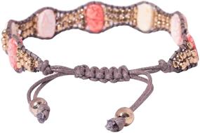 img 2 attached to Exquisite Richera Pink and Ivory Glass Beads: Gold Metal Accents, Adjustable Brown Cotton Chord