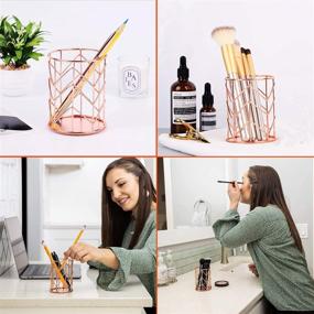 img 1 attached to Rose Gold Metal Mesh Desk Organizer and Accessories for Women - All-In-One Storage Solution with Large Sliding Drawer, Pen Holder for Home Office, School, and Makeup Decor