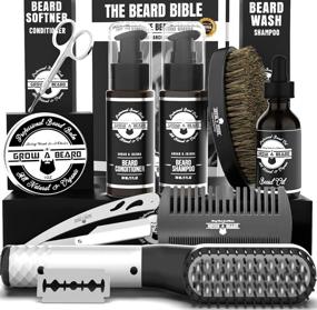 img 4 attached to 🧔 Complete Beard Straightener Grooming Kit for Men: Enhance Beard Growth, Wash, Brush, Comb, Unscented Growth Oil, Natural Chanel Balm, Conditioner, Razor, and Scissors - Perfect Christmas Gift