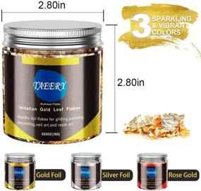 img 2 attached to 🎨 TAEERY Gold Flake and Gold Foil Set - 45 Gram Gilding Flakes with Tweezers for Resin Nail Art, Painting, Crafts and Jewelry Making | 3 Bottles with 3 Vibrant Colors