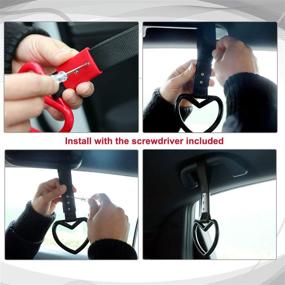 img 1 attached to 🖤 Set of 4 Heart-Shaped Car Hand Strap Decorative Warning Loops - TGFOF Tsurikawa Ring with Screwdriver for Car Interior and Exterior Decoration - Rear Bumper Warning Ring for Subway/Bus Heart Handle Strap