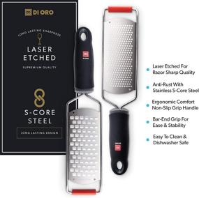 img 3 attached to 🧀 DI ORO 2-Piece Kitchen Grater Set – Handheld Coarse Cheese Grater and Fine Lemon Zester – Effortless Grating for All Food Types – Easy to Clean – Ergonomic Comfort Grip and Sharp Stainless Steel Blades