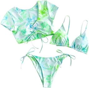 img 4 attached to 🌺 ZAFUL Floral Leaf Print Criss Cross Spaghetti Straps Bikini in Women's Swimsuits & Cover Ups