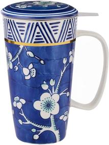 img 4 attached to 🍵 Taimei Teatime: 17-oz Ceramic Tea Cup with Infuser, Lid and Handle - Japanese Style Plum Blossom Mug in Blue