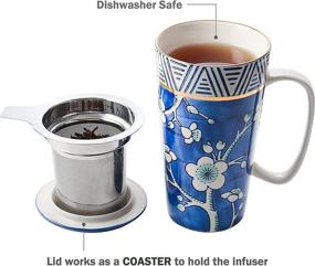 img 1 attached to 🍵 Taimei Teatime: 17-oz Ceramic Tea Cup with Infuser, Lid and Handle - Japanese Style Plum Blossom Mug in Blue