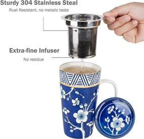 img 2 attached to 🍵 Taimei Teatime: 17-oz Ceramic Tea Cup with Infuser, Lid and Handle - Japanese Style Plum Blossom Mug in Blue