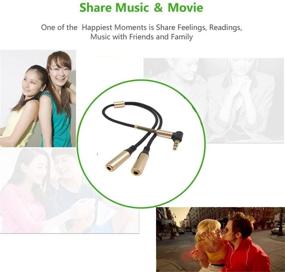 img 1 attached to 🔌 SinLoon Gold Plated 3.5mm 90 Degree Right Angle Audio Splitter Cable - Male to 2 Female Jack Headphone Adapter for Tablets, MP3 Players (Gold)