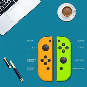 img 1 attached to 🎮 Enhanced Nintendo-Switch Joy-Con Replacement - Green and Yellow Left&Right Controllers with Wake-up Function and Wrist Strap Support