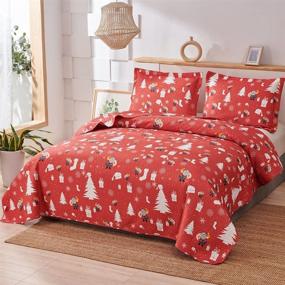 img 3 attached to 🎄 Red and White Santa Christmas Bedding King Size - Lightweight Xmas Bedspread with Tree Stocking Quilt Set, Snowflake Gift Xmas Coverlet Blanket - Ideal for New Year's Decoration