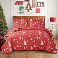 🎄 red and white santa christmas bedding king size - lightweight xmas bedspread with tree stocking quilt set, snowflake gift xmas coverlet blanket - ideal for new year's decoration logo