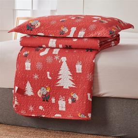 img 1 attached to 🎄 Red and White Santa Christmas Bedding King Size - Lightweight Xmas Bedspread with Tree Stocking Quilt Set, Snowflake Gift Xmas Coverlet Blanket - Ideal for New Year's Decoration