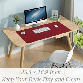 img 3 attached to Двусторонний столешницы Upcity: коврик для письменного стола размером 35,4 х 16,9 дюймов, ультратонкий коврик из водонепроницаемой PU-кожи для мыши, большой защитный коврик для письменного стола, письменный коврик для офиса и дома (красный + черный) - улучшенный SEO