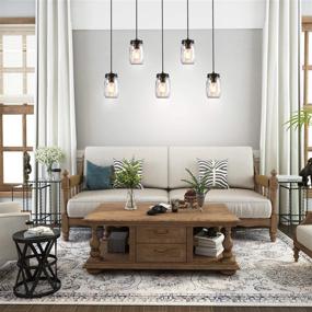 img 1 attached to 🏡 LNC Pendant Lighting: Rustic Farmhouse Chandelier for Kitchen Island & Dining Rooms – Glass Mason Jar Hanging Lamp A02983 in Brown