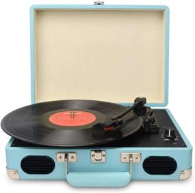 img 4 attached to DIGITNOW Vintage Turntable: Portable Suitcase Style Vinyl Record Player with Stereo Speakers - USB/RCA Output, Headphone Jack, MP3 Support & Mobile Phone Music Playback - Blue