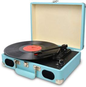 img 3 attached to DIGITNOW Vintage Turntable: Portable Suitcase Style Vinyl Record Player with Stereo Speakers - USB/RCA Output, Headphone Jack, MP3 Support & Mobile Phone Music Playback - Blue