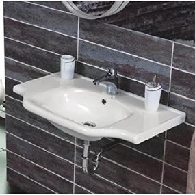 img 4 attached to CeraStyle White Yeni Klasik Rectangular Ceramic Wall Mounted/Self Rimming Sink with One Hole Design - Code 081000-U