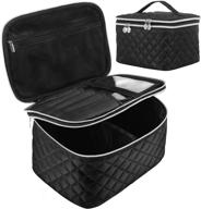 💼 black portable double layer travel makeup bag with divider organizer case – large capacity toiletry bag for women and girls, ideal for cosmetics, makeup brushes, and storage logo