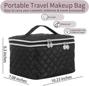 img 2 attached to 💼 Black Portable Double Layer Travel Makeup Bag with Divider Organizer Case – Large Capacity Toiletry Bag for Women and Girls, Ideal for Cosmetics, Makeup Brushes, and Storage