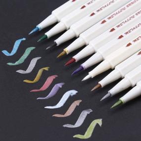 img 4 attached to 🖌️ Vibrant Metallic Calligraphy Brush Marker Pens - 10 Color Set for Stunning Mug Designs, Card Making, Brush Lettering, and DIY Photo Albums (Brush Tip)
