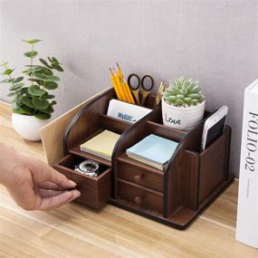 img 3 attached to 🗄️ MyGift Brown Wood Office Desk Organizer: Efficient Desktop Supplies and Stationery Rack with 3 Drawers, 3 Compartments & 2 Shelves for Organized Workspaces