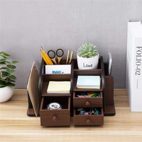 img 1 attached to 🗄️ MyGift Brown Wood Office Desk Organizer: Efficient Desktop Supplies and Stationery Rack with 3 Drawers, 3 Compartments & 2 Shelves for Organized Workspaces