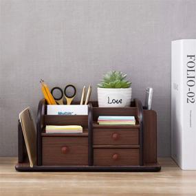 img 2 attached to 🗄️ MyGift Brown Wood Office Desk Organizer: Efficient Desktop Supplies and Stationery Rack with 3 Drawers, 3 Compartments & 2 Shelves for Organized Workspaces