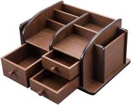 🗄️ mygift brown wood office desk organizer: efficient desktop supplies and stationery rack with 3 drawers, 3 compartments & 2 shelves for organized workspaces логотип