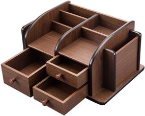 img 4 attached to 🗄️ MyGift Brown Wood Office Desk Organizer: Efficient Desktop Supplies and Stationery Rack with 3 Drawers, 3 Compartments & 2 Shelves for Organized Workspaces