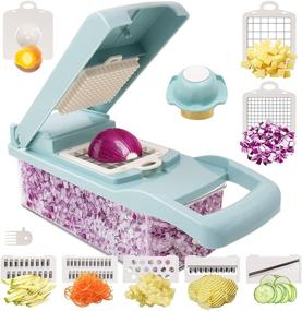 img 4 attached to 🥦 Banliku 12-in-1 Vegetable Chopper and Dicer - Kitchen Food Cutter Mandoline Slicer with Container - Blue, Onion Veggie Chopper Slicer, Potato Cutter Food Dicer for Efficient Meal Preparation