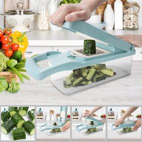 img 1 attached to 🥦 Banliku 12-in-1 Vegetable Chopper and Dicer - Kitchen Food Cutter Mandoline Slicer with Container - Blue, Onion Veggie Chopper Slicer, Potato Cutter Food Dicer for Efficient Meal Preparation