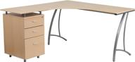 beech laminate l-shape desk with three drawer pedestal by flash furniture logo