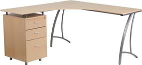 img 3 attached to Beech Laminate L-Shape Desk with Three Drawer Pedestal by Flash Furniture