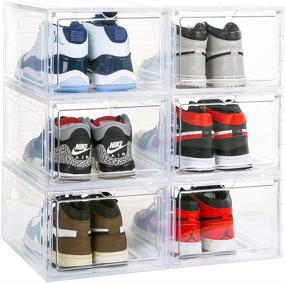 img 3 attached to 👠 6 Pack Clear Plastic Stackable Shoe Storage Boxes by Pinkpum - Organizers for Sneakers, Large Drop Front Shoe Cases with Clear Doors, Ideal for Size 12 - White