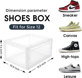 img 2 attached to 👠 6 Pack Clear Plastic Stackable Shoe Storage Boxes by Pinkpum - Organizers for Sneakers, Large Drop Front Shoe Cases with Clear Doors, Ideal for Size 12 - White