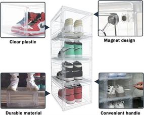 img 1 attached to 👠 6 Pack Clear Plastic Stackable Shoe Storage Boxes by Pinkpum - Organizers for Sneakers, Large Drop Front Shoe Cases with Clear Doors, Ideal for Size 12 - White