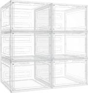 👠 6 pack clear plastic stackable shoe storage boxes by pinkpum - organizers for sneakers, large drop front shoe cases with clear doors, ideal for size 12 - white логотип