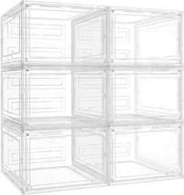 img 4 attached to 👠 6 Pack Clear Plastic Stackable Shoe Storage Boxes by Pinkpum - Organizers for Sneakers, Large Drop Front Shoe Cases with Clear Doors, Ideal for Size 12 - White